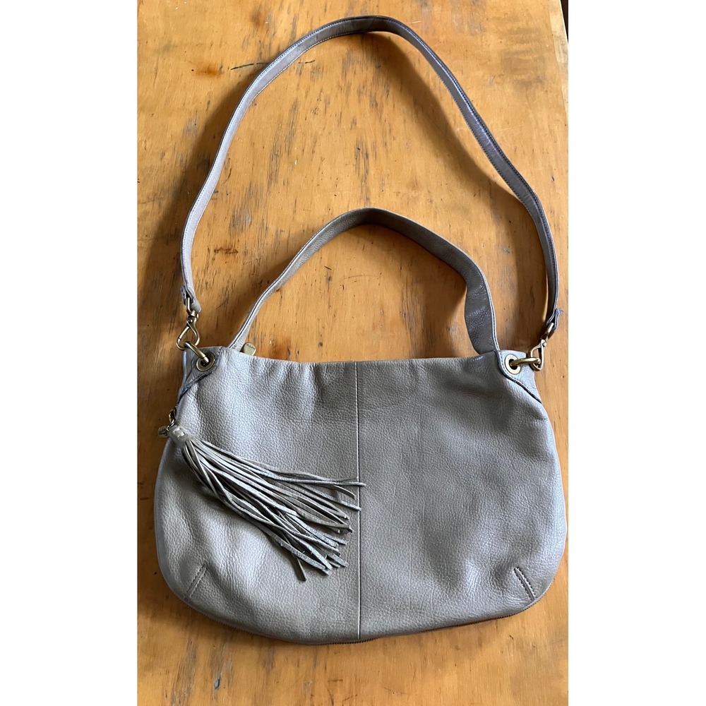 Hobo Crossbody Bag Womens Taupe Gray Pebbled Leather Tassel Zip Shoulder Bag
